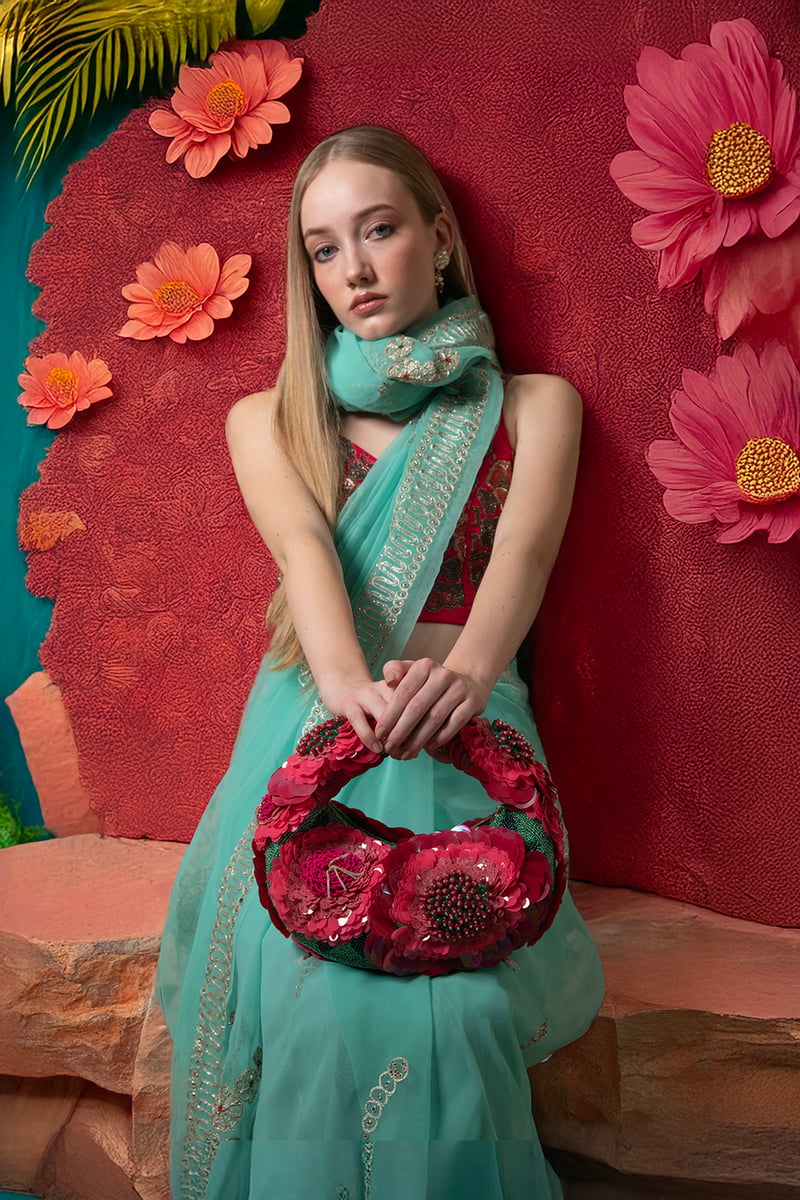 Crimson Bloom Luxe Embellished Bag