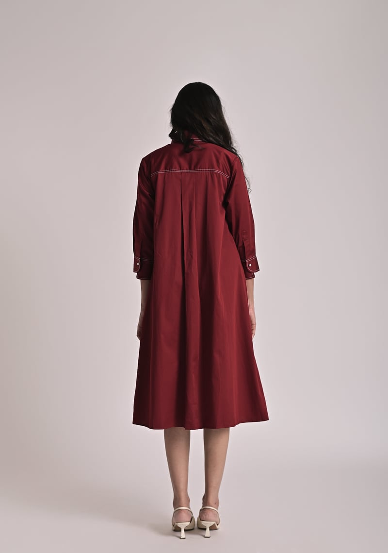 Multicolor Diagonal Colorblock Midi Shirt Dress