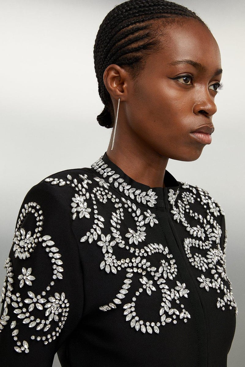 Black Cropped Crystal-Embellished Zip Jacket