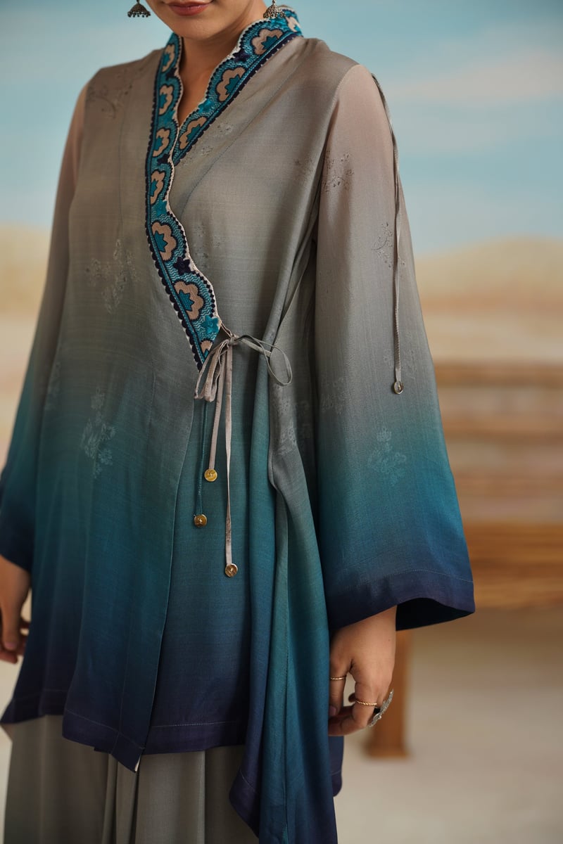 Multicolor Ombre Wrap Top and Wide-Leg Pants Co-ord Set