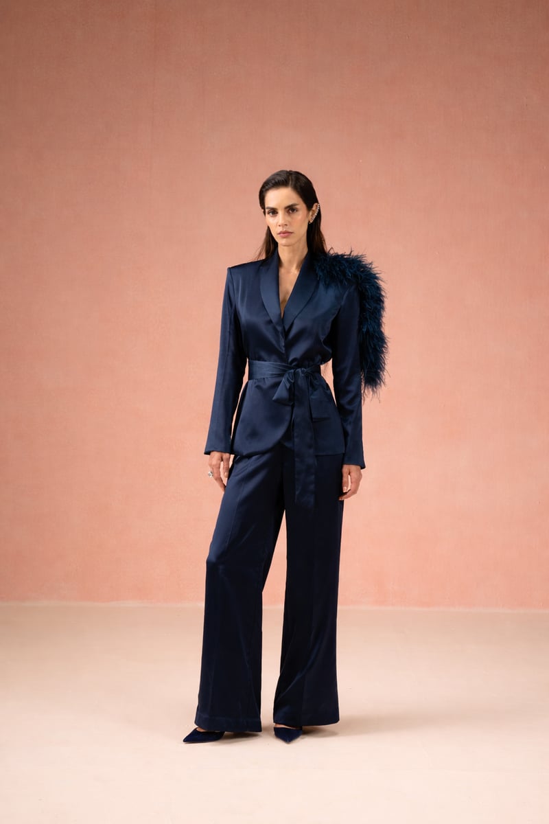 Teal Feather Blazer Set
