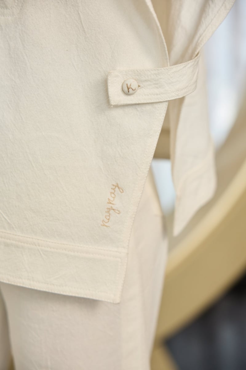 White Denim Embroidered Co-ord Set with Tie-Up Top