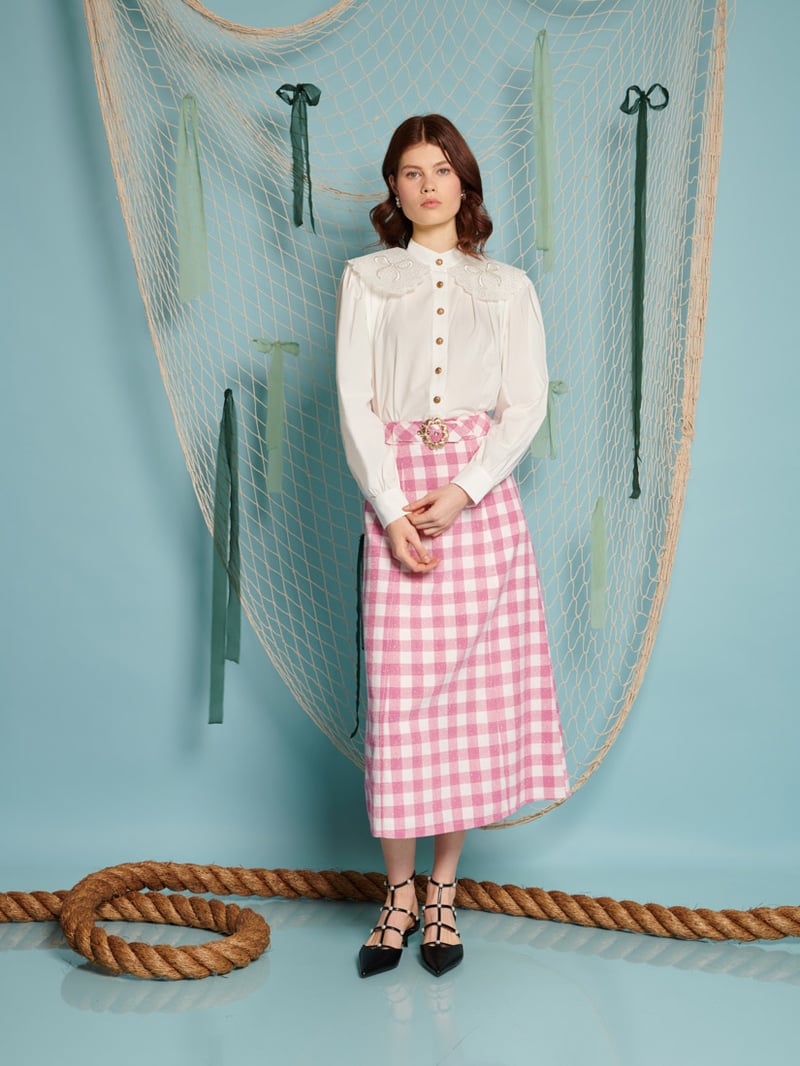 White Lace Collar Button-Down Shirt