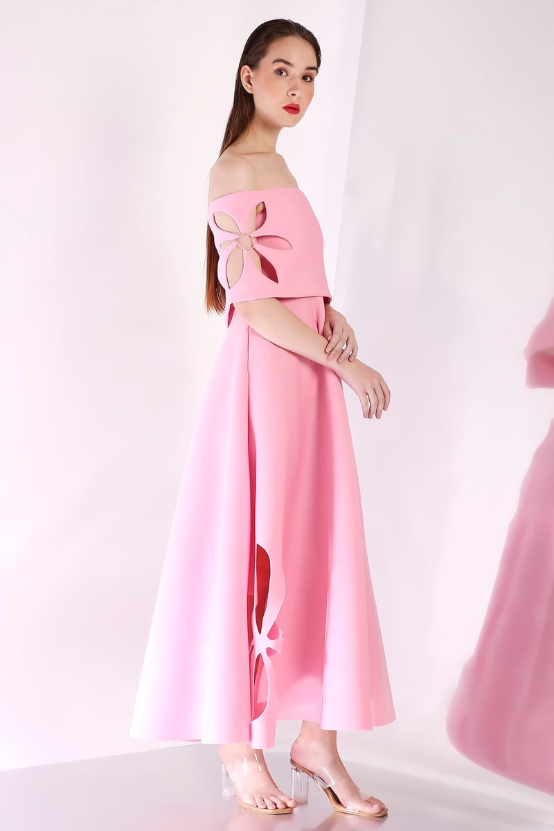 Light Pink Strapless Fit and Flare Maxi Dress with Wrap