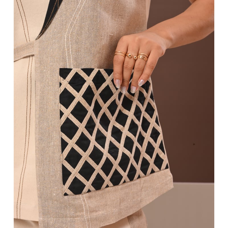 Beige and Black Colorblock Lattice Vest Top