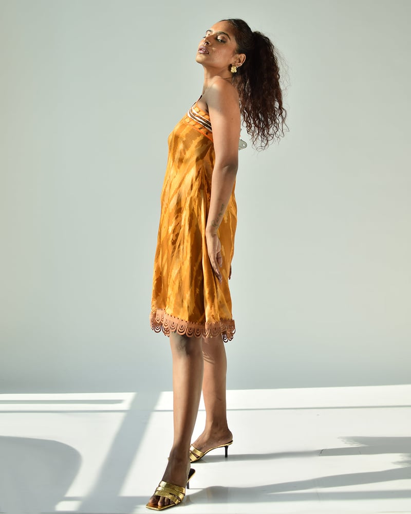 Brown One-Shoulder Tie-Dye Mini Dress