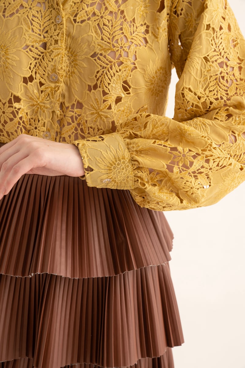 Yellow Cutwork Oversized Shirt