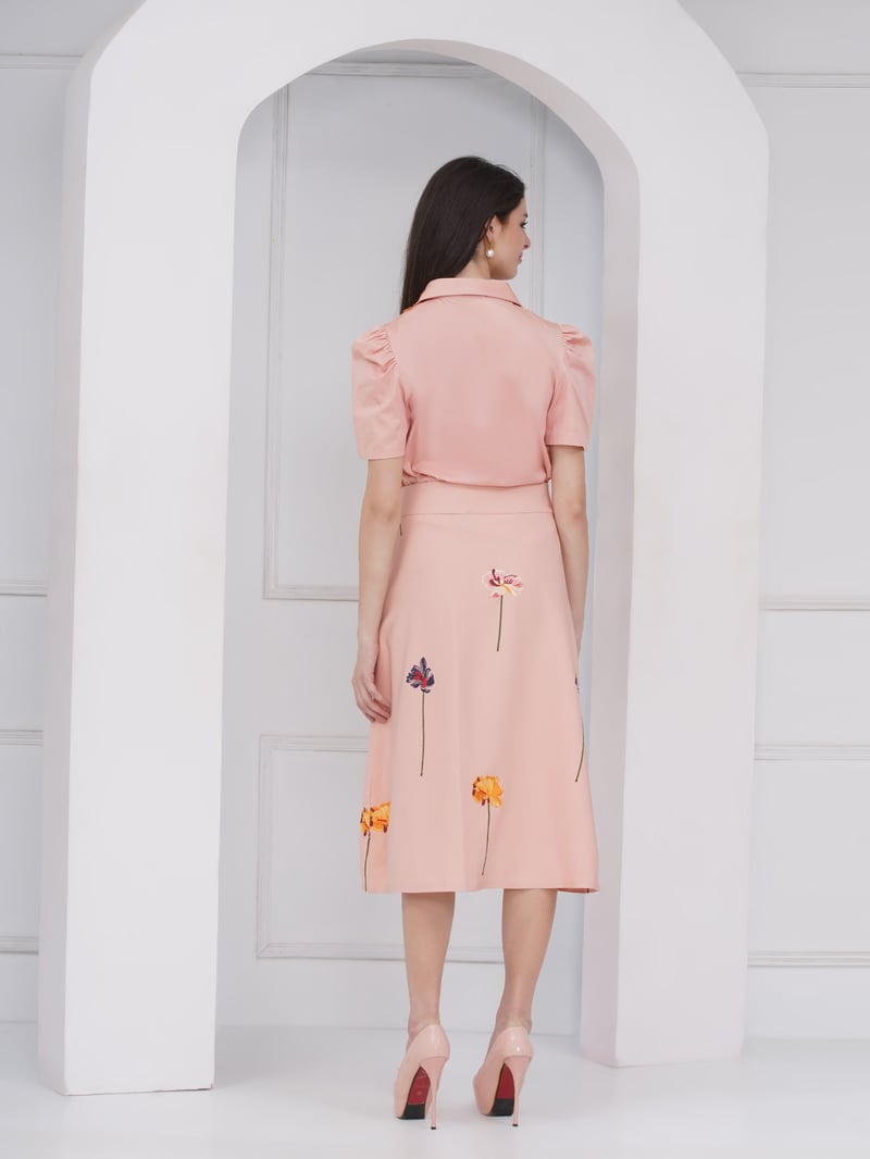 Peach Shirt and A-Line Midi Skirt Co-ord Set