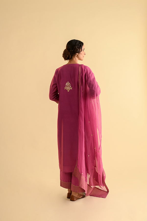 Pink Purple Gota Work Chanderi Straight Suit Set