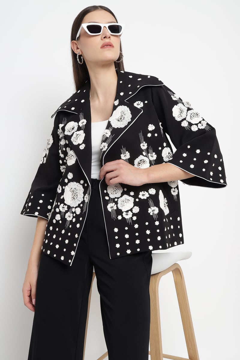 Black Monochrome Embroidered Tailored Jacket