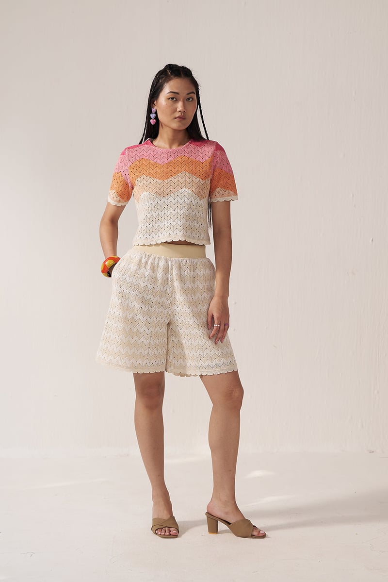 Beige Ombre Cropped Top and Shorts Co-ord Set
