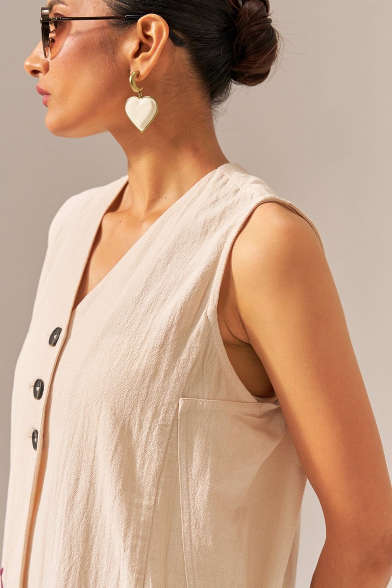Cream Kala Cotton Button-Front Co-ord Set