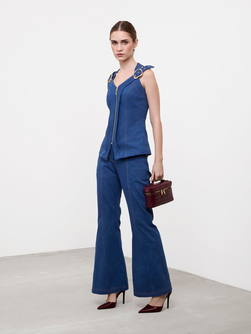 Medium Blue High-Rise Wide-Leg Bootcut Jeans