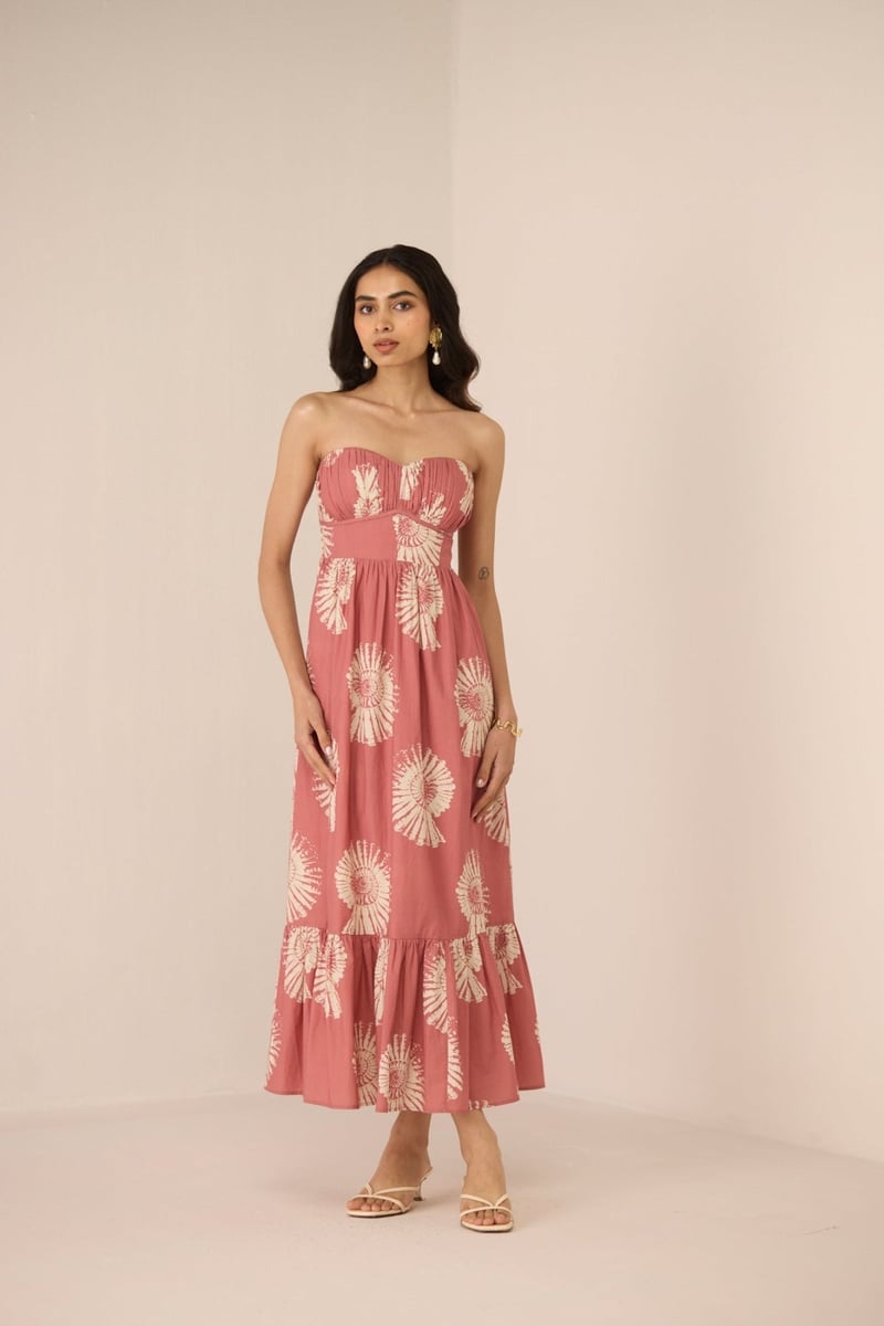 Nautilus Rose Floral Strapless Corset Maxi Dress