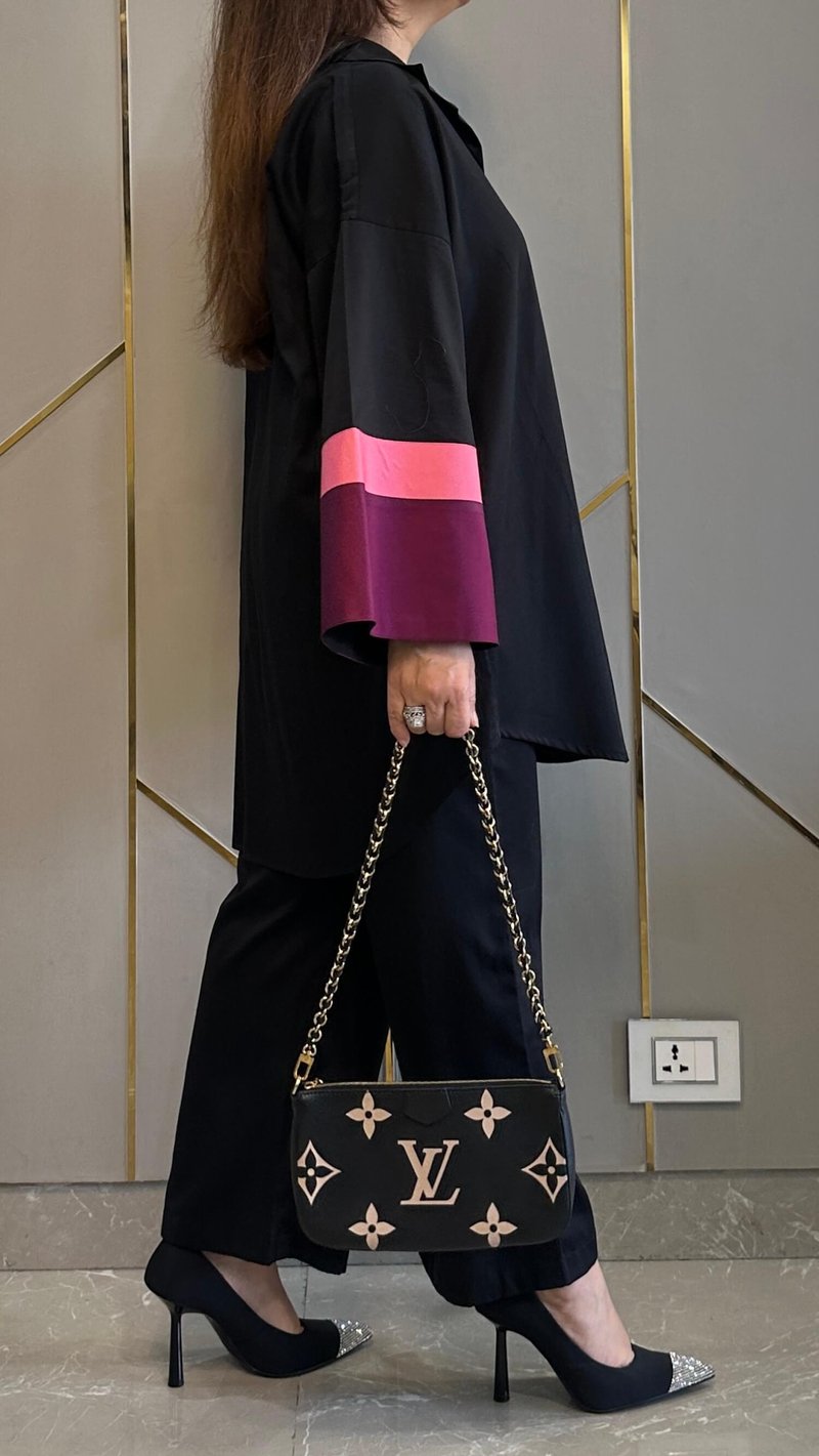 Black Cotton Colorblock Cuff Co-ord Set