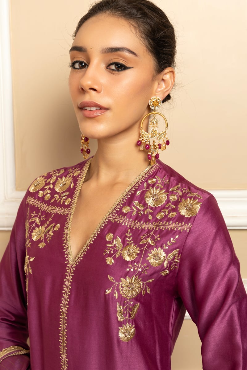 Zahra Silk Chanderi Handcrafted Kurta Set