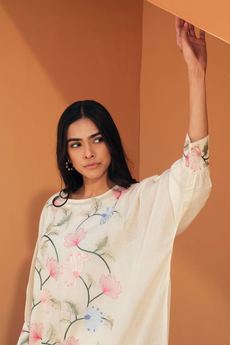 Ivory Kaftan and Straight Pants Co-ord Set
