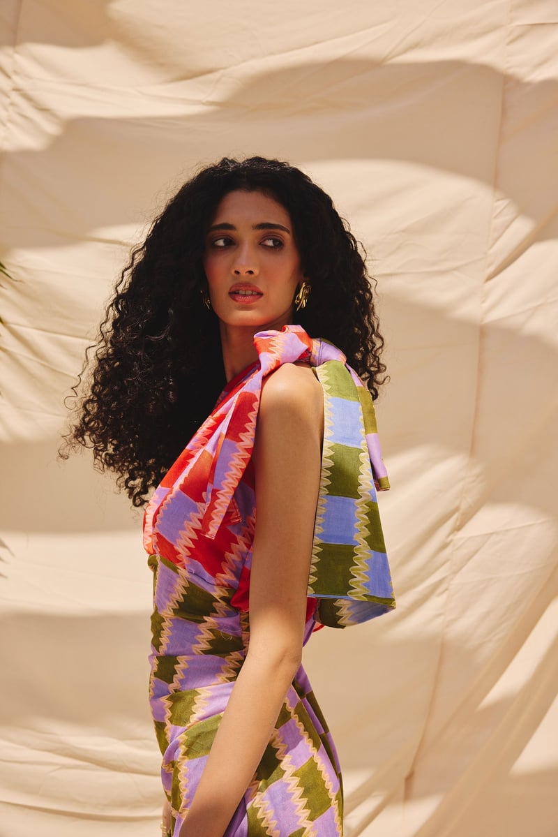 Multicolor One-Shoulder Printed Maxi Dress with Slit