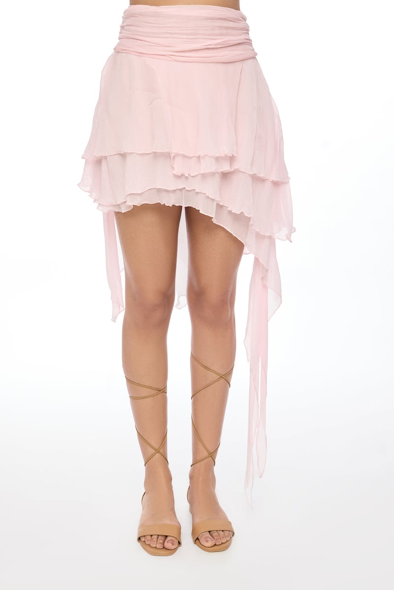 Blush Pink Ruched Crop Top and Ruffle Mini Skirt Co-ord Set