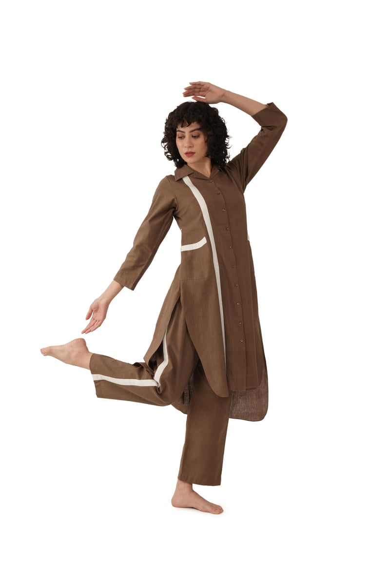 Brown Handwoven Cotton Kurta and Pant Co-ord Set