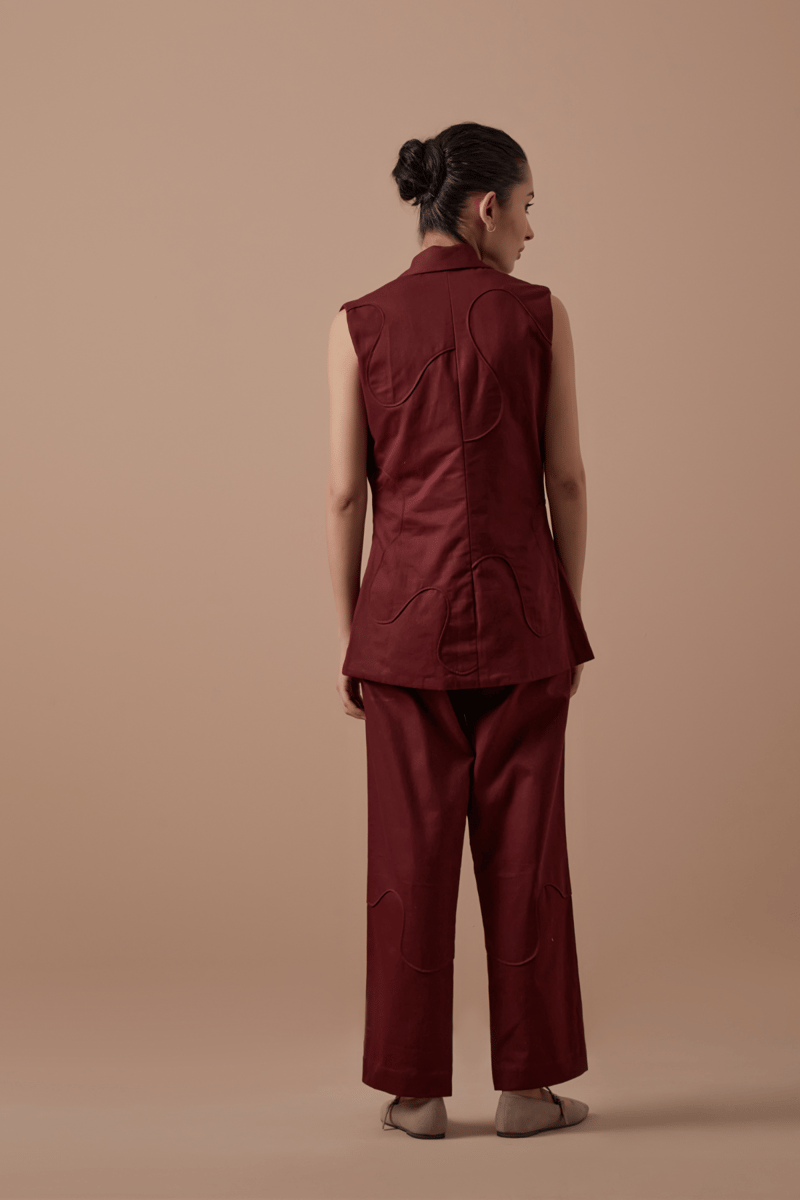 Merlot Sleeveless Double-Breasted Tailored Blazer