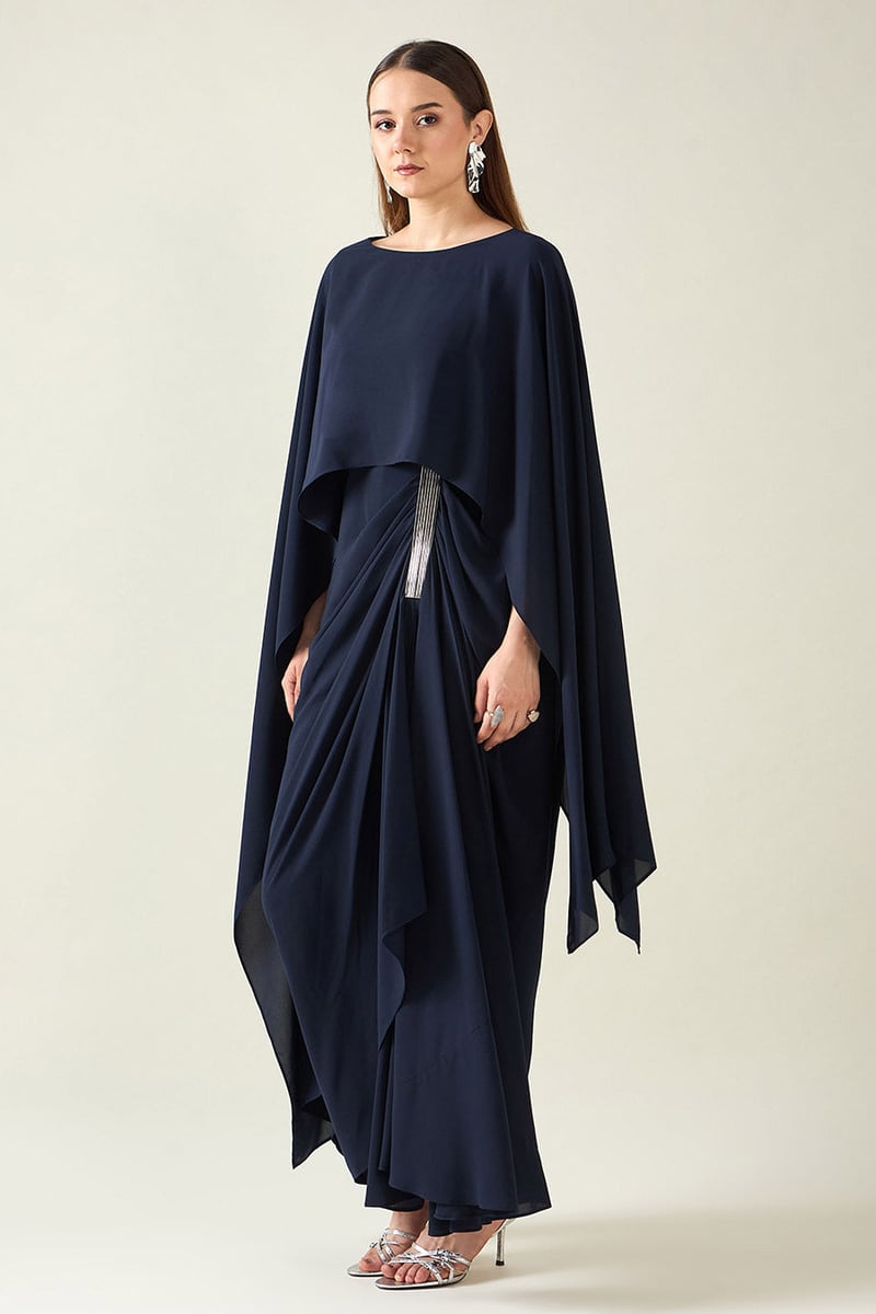 Navy Alloy Drape  Dress