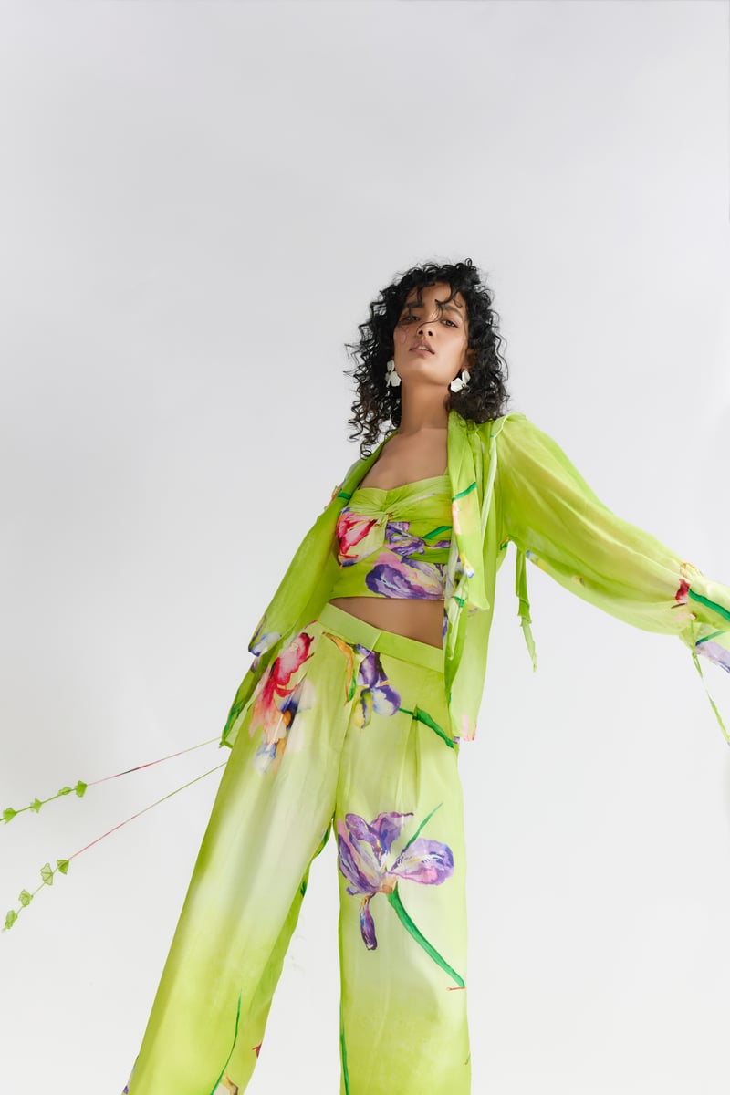 Green Floral Printed Pants