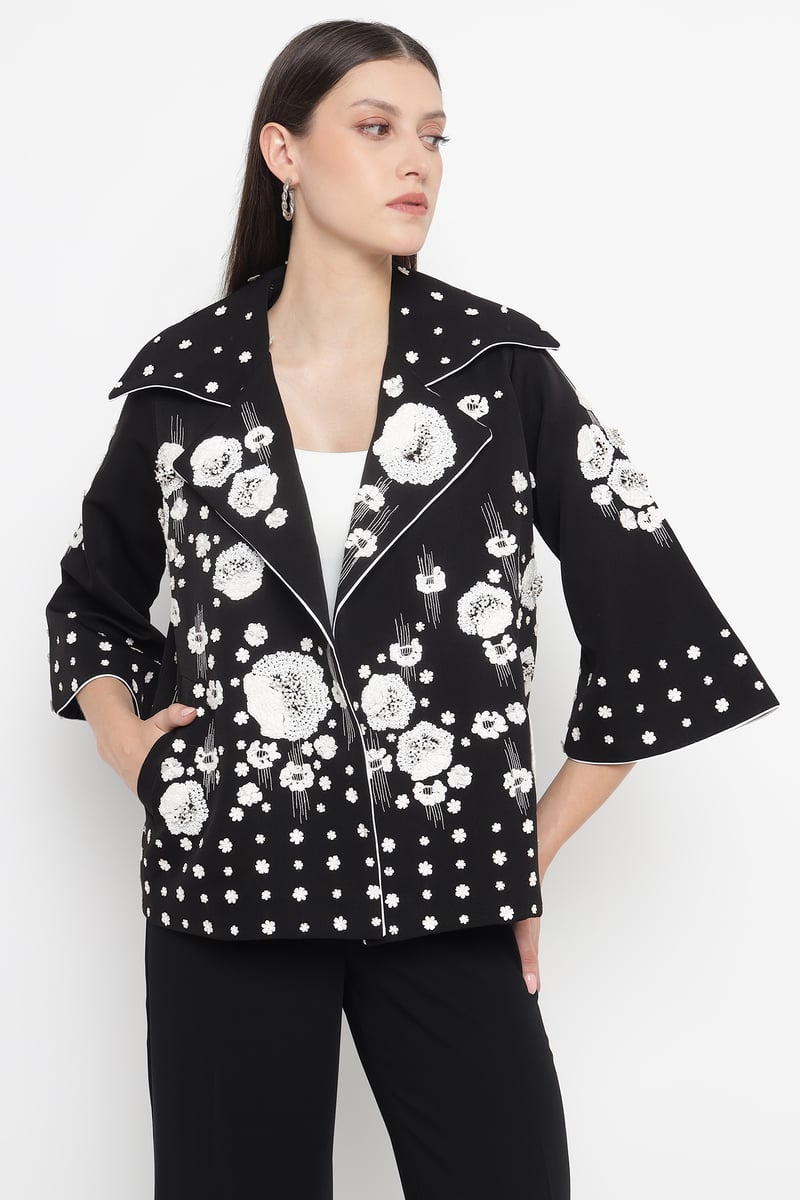 Black Monochrome Embroidered Tailored Jacket