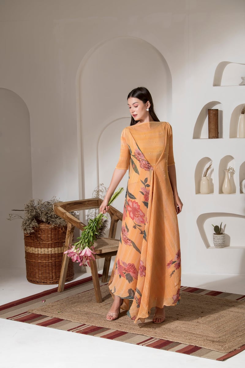 Golden Yellow Floral Kaftan Kurta Palazzo Co-ord Set