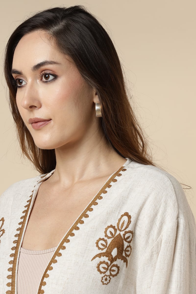 Natural Cotton Shrug and Wide-Leg Pants Co-ord Set