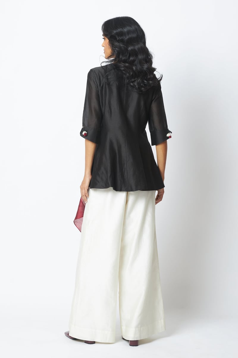 Black Wrap Top and Wide Leg Pants Co-ord Set