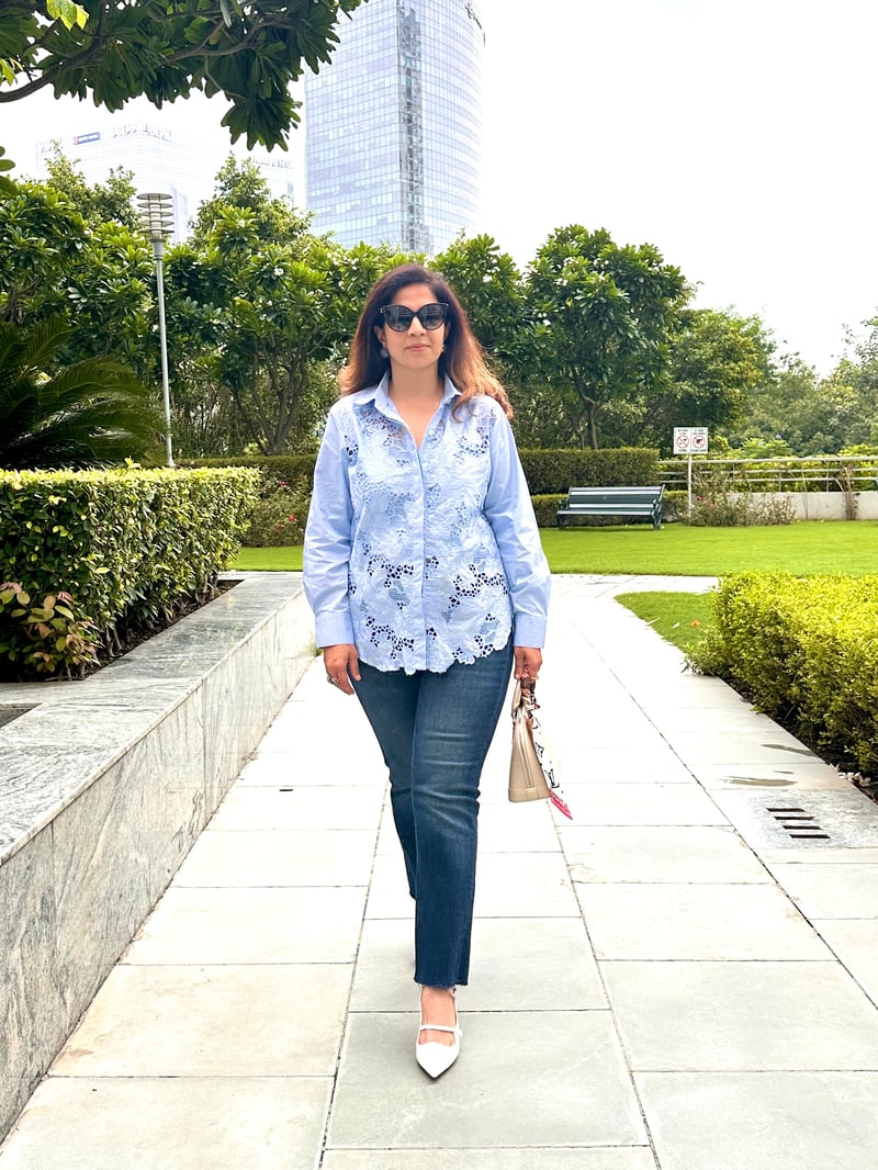 Blue Lace Detailed Button-Down Shirt