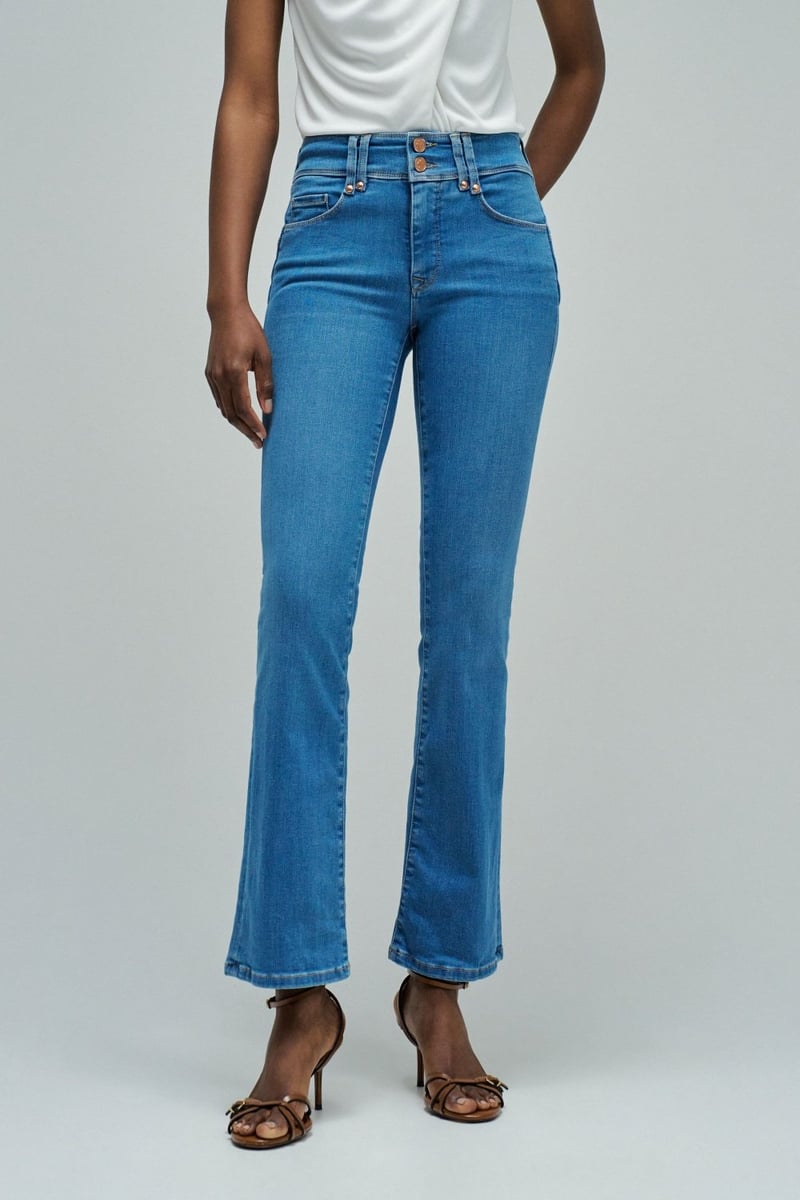 Medium Wash High-Rise Flared Jeans
