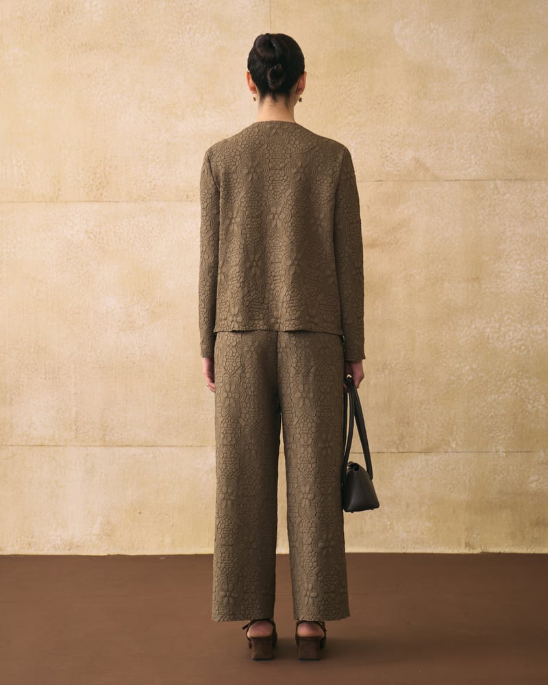 Brown Textured Jacket and Wide-Leg Pants Co-ord Set