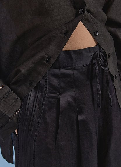 Black High-Waist Wide-Leg Satin Trousers