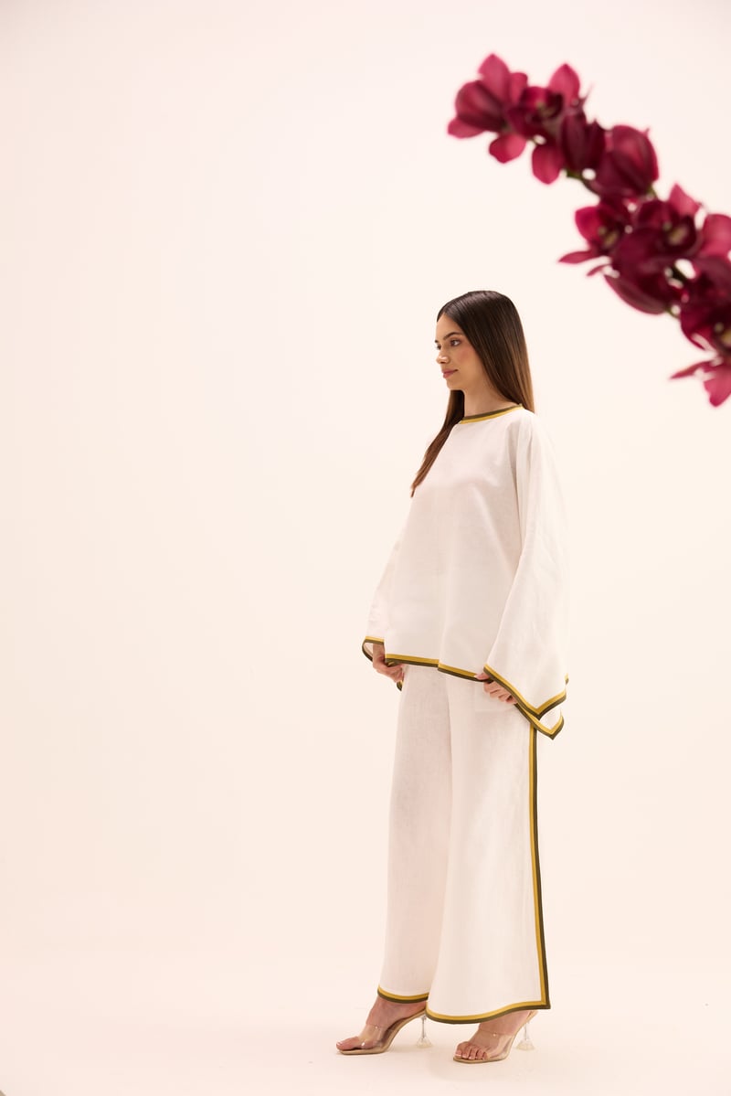 White Linen Asymmetric Top and Wide-Leg Co-ord Set