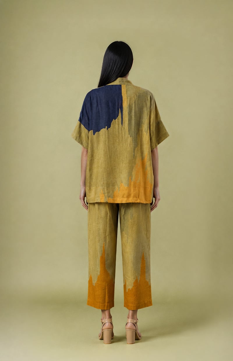 Mustard Printed Shirt and Wide-Leg Pants Co-ord Set