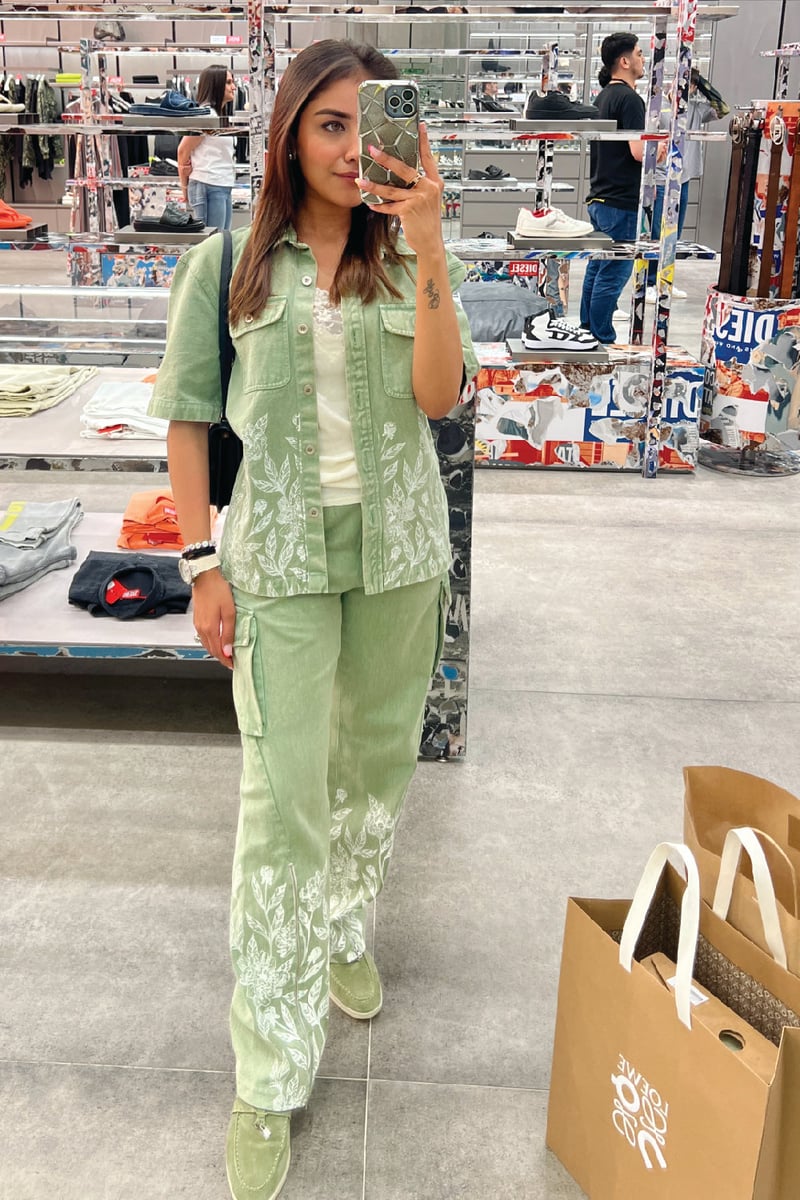 Green Cotton Twill Shirt and Cargo Pants Co-ord Set