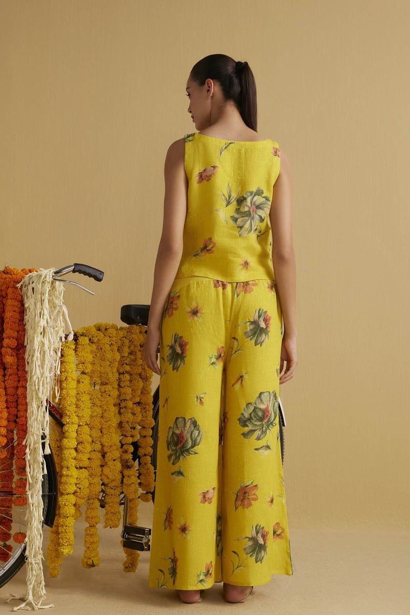 Bumblebee Yellow Linen Sleeveless Boat Neck Top