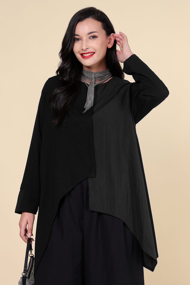 Black Asymmetric Layered Longline Top