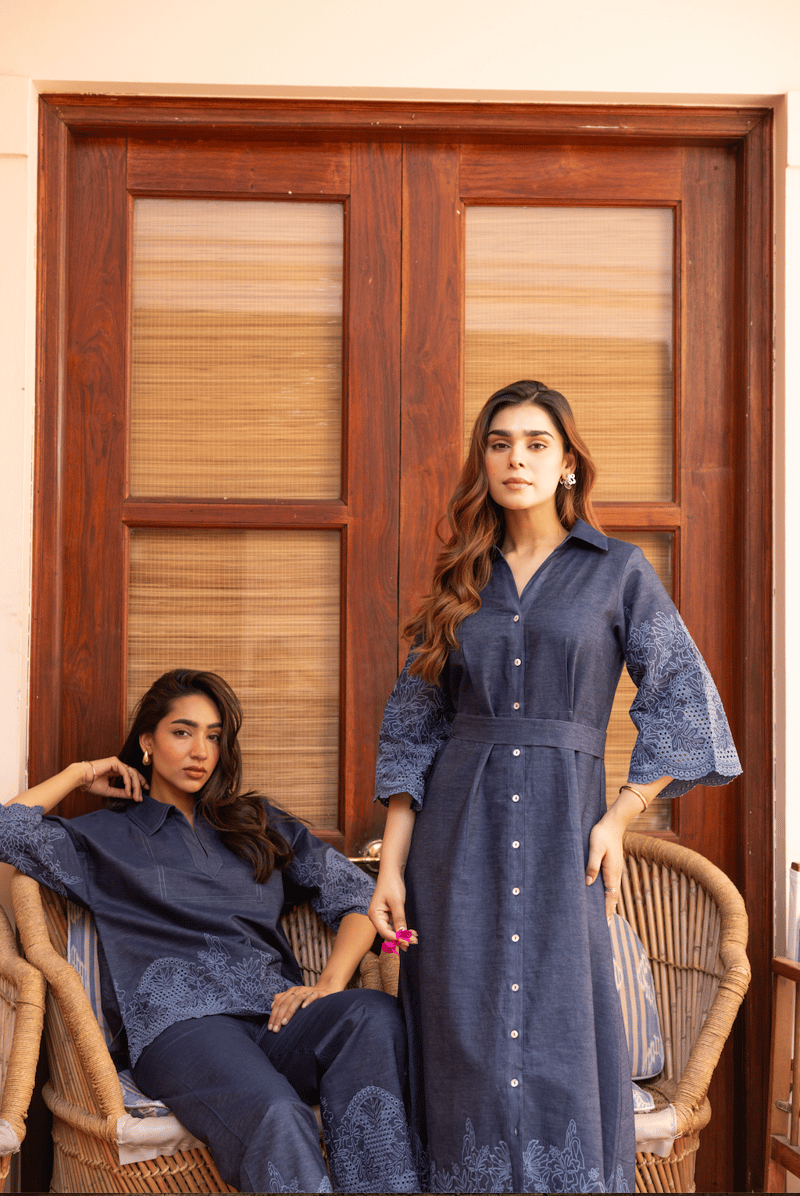 Blue Denim Cutwork Embroidered Co-ord Set