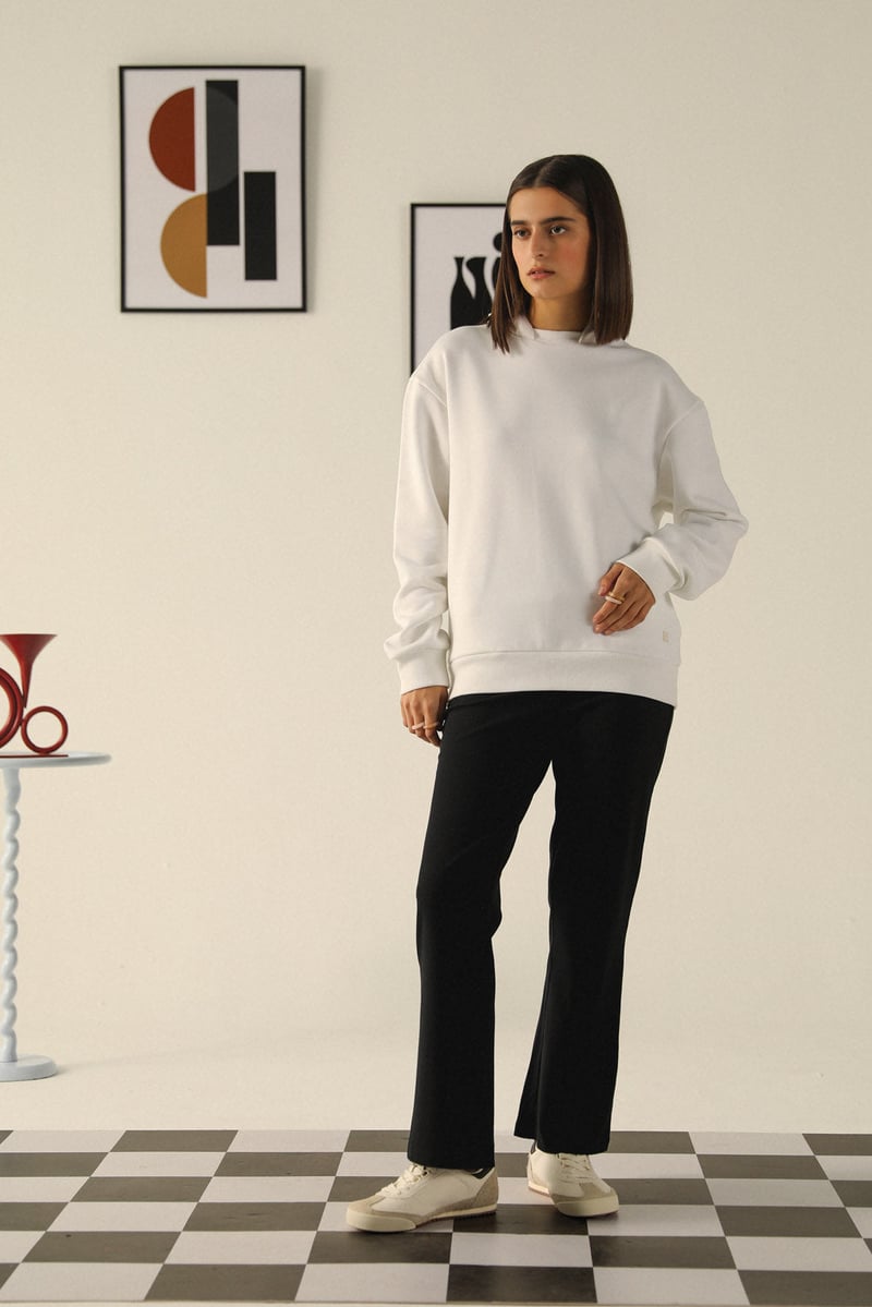 White Relaxed Fit Pullover Hoodie with Back Graphic