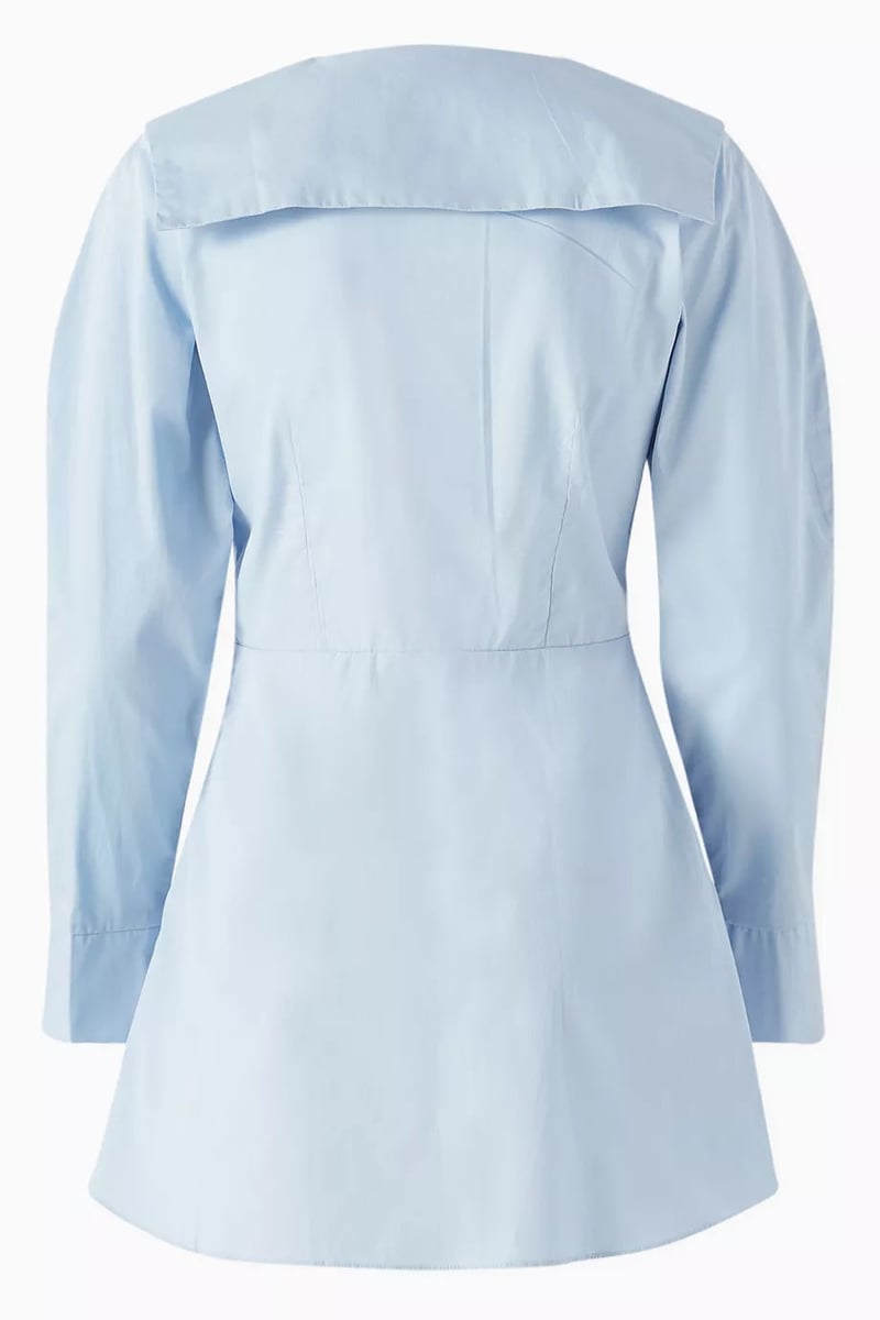 Sky Blue Cotton Poplin Belted Longline Shirt