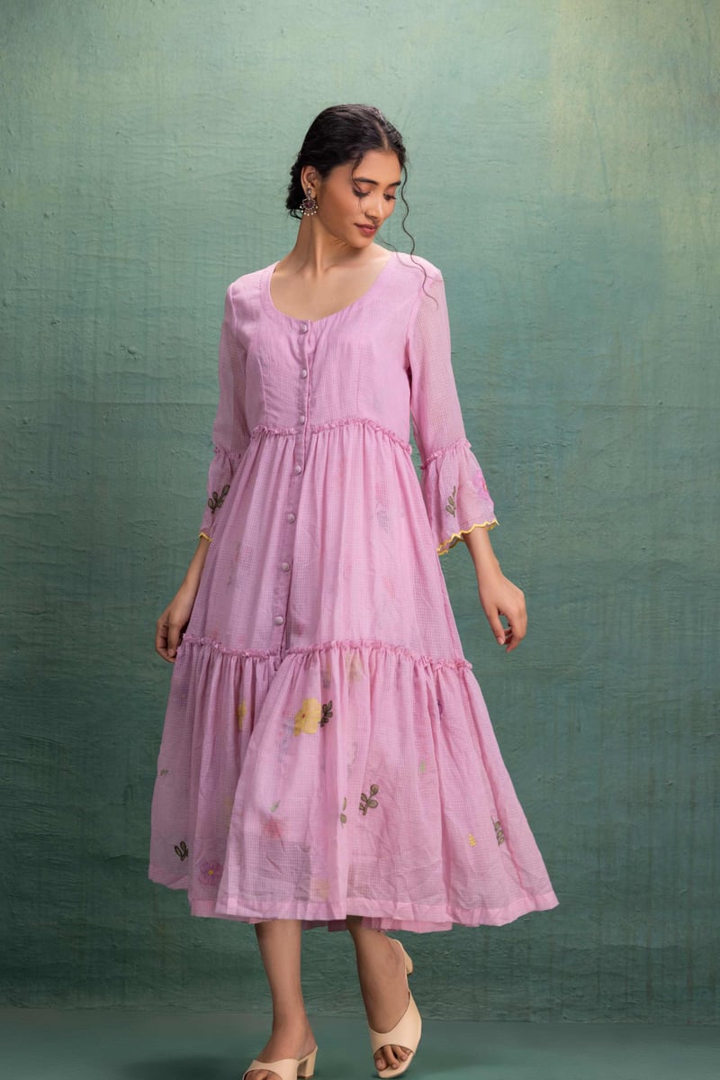 Pink Machine Embroidery Dress