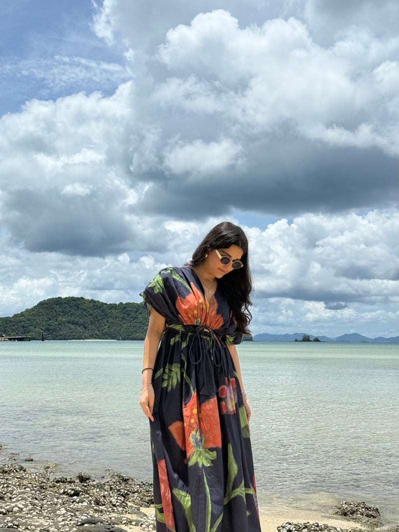 Blue Floral Printed Fit and Flare Midi Dress