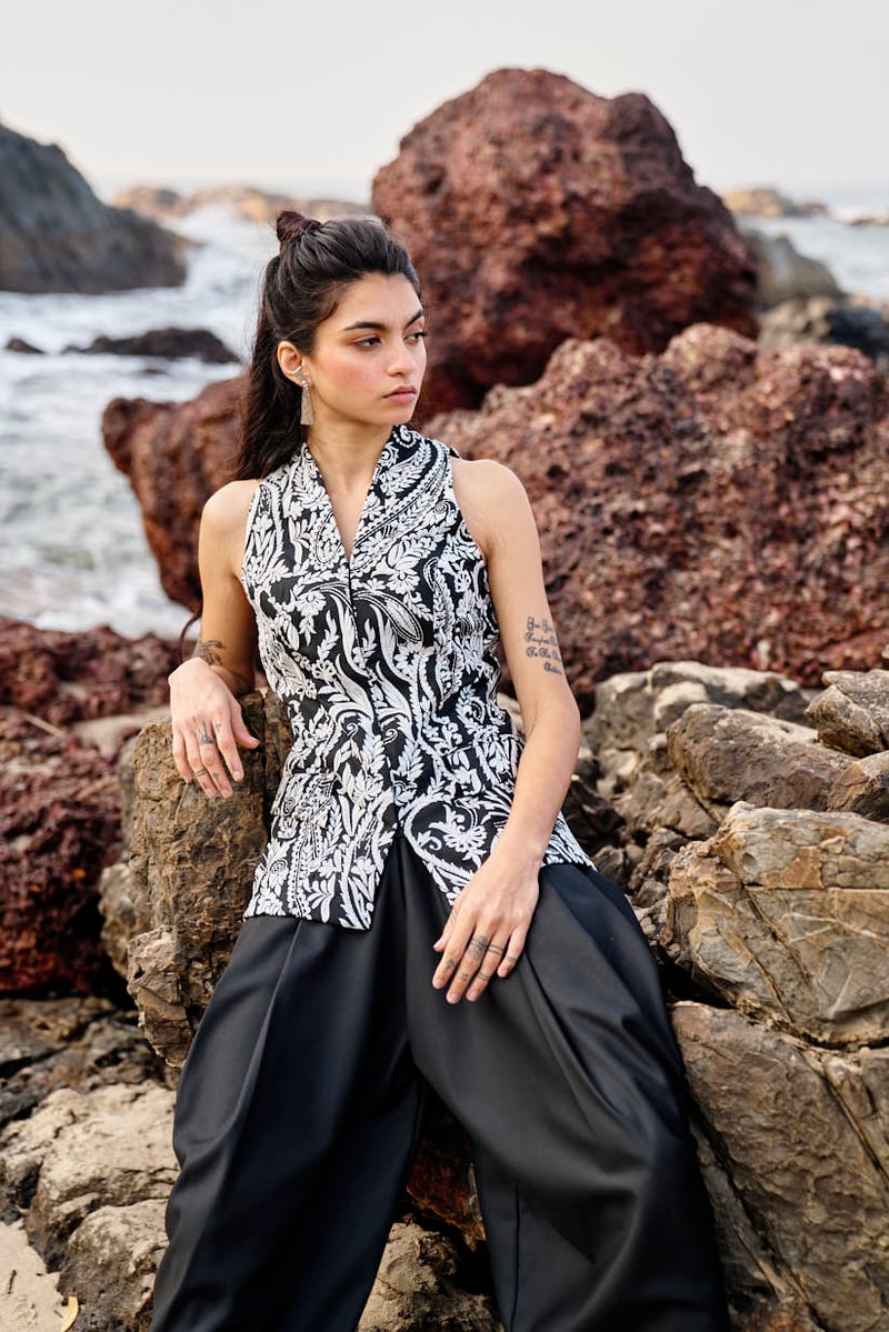 Black Dhoti-Inspired Cowl Drape Trousers