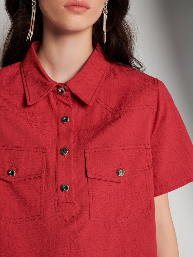 Red Textured Cotton Boxy Utility Shirt