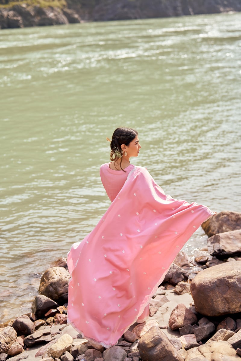 Pink Pure Cotton Embroidered Kurta Set with Dupatta