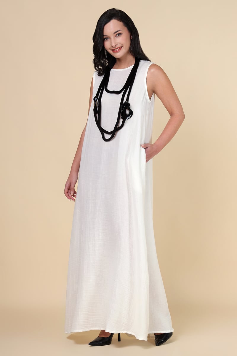 White Sleeveless A-Line Maxi Dress