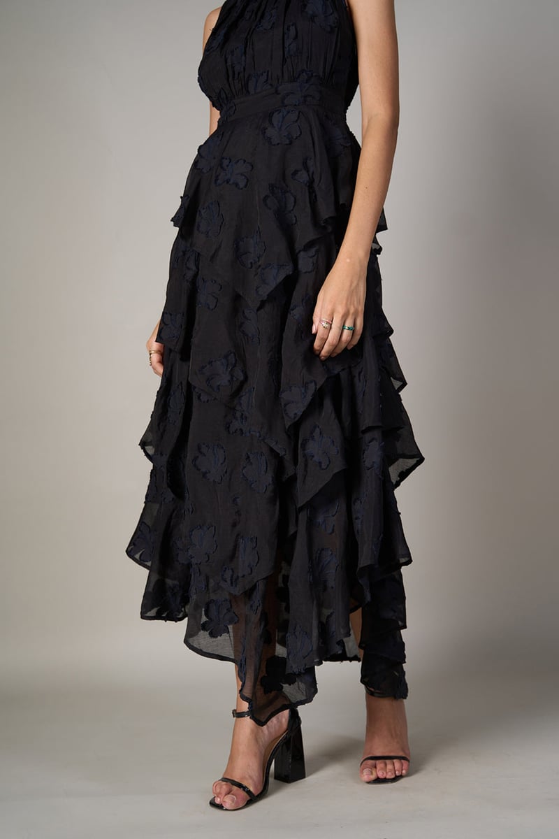 Black Jacquard Tiered Maxi Dress